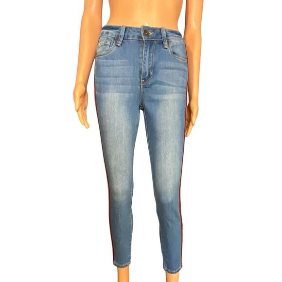 Dollhouse Midtown Cropped Denim Jeans Womens Size 26 Slim Fit Racer Stripe - Picture 2 of 6